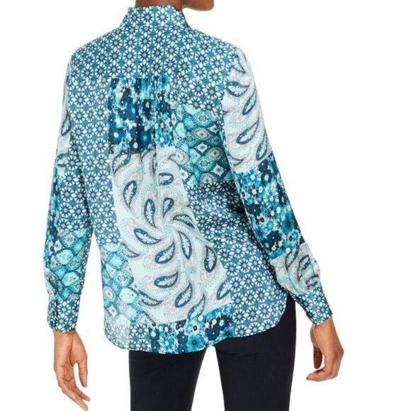 Elie Tahari Printed Silk Button-Down Top - Picture 3 of 8